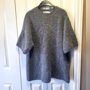 ZARA Size Large Gray Alpaca Wool Blend Short Sleeve Top